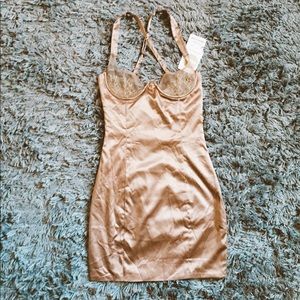 Oh Polly satin brown bodycon dress